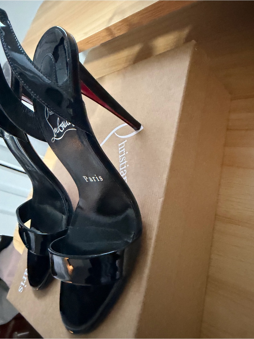 Christian Louboutin Black Patent Leather Strappy Open-Toe Heels - Picture 3 of 8